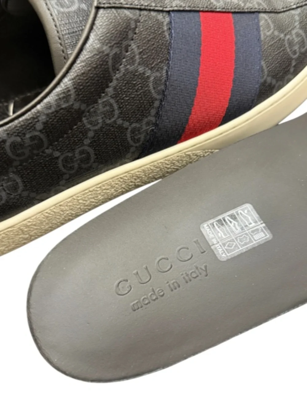 GUCCI - BLACK GREY COATED CANVAS LEATHER “ACE GG SUPREME” SNEAKERS